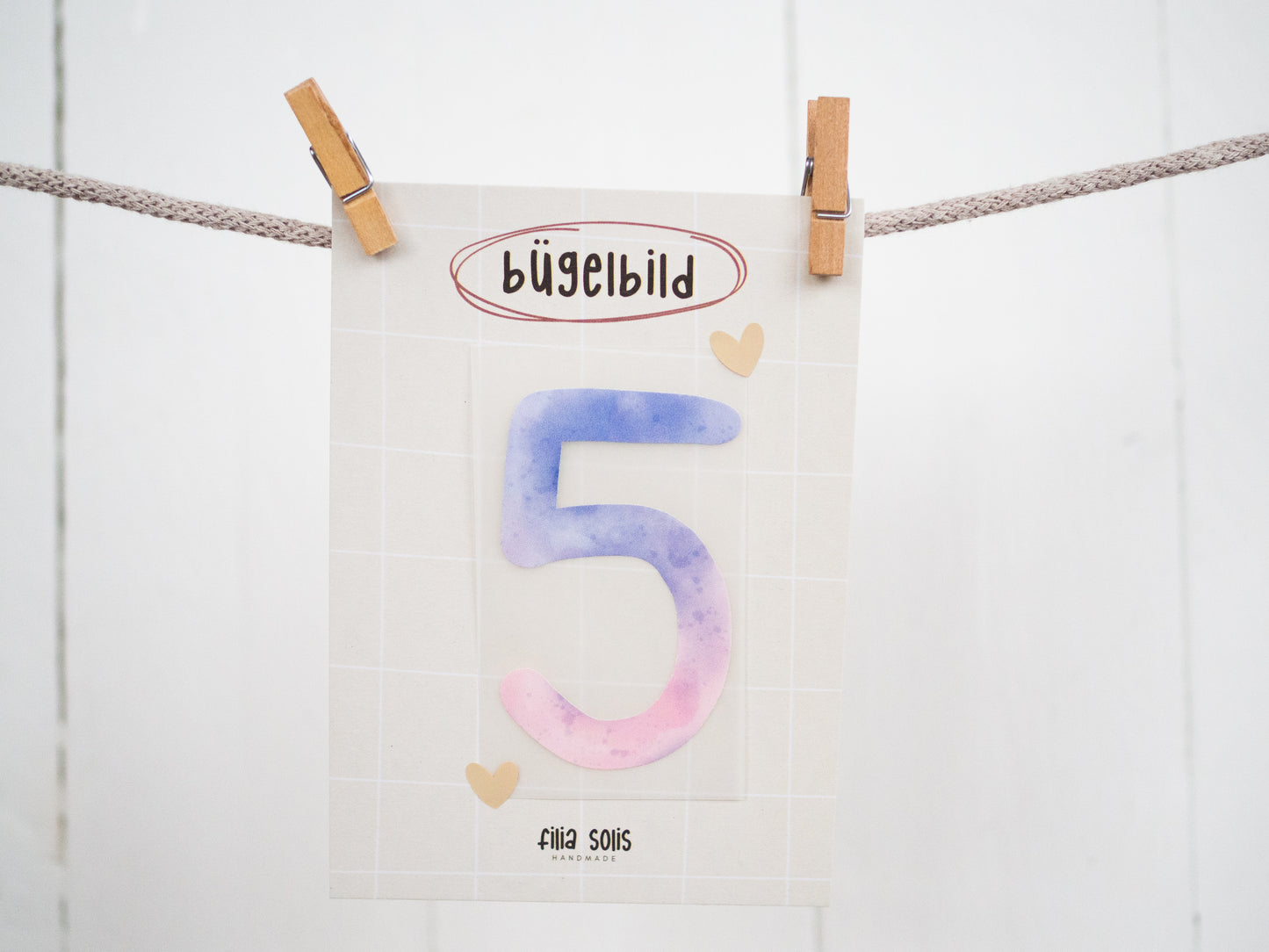 Bügelbild fünf (rosa/flieder)