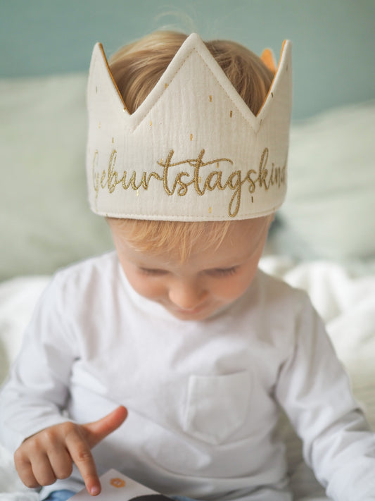 Geburtstagskrone "Geburtstagskind" Creme/Senf/Gold #1