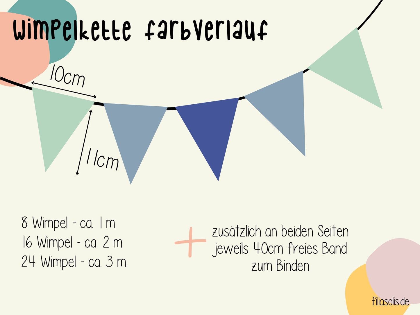 Wimpelkette Farbverlauf creme/mint/blau