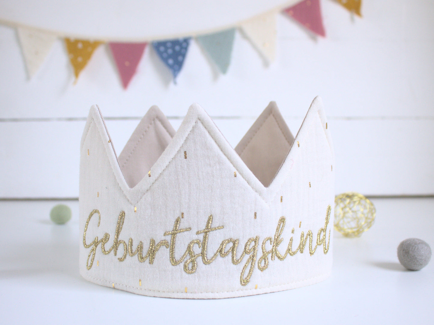 Geburtstagskrone "Geburtstagskind" Creme/Sand/Gold #5