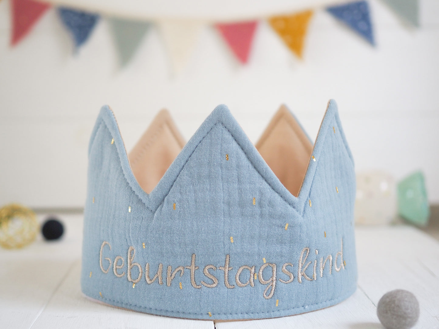 Geburtstagskrone "Geburtstagskind" Blau/Sand
