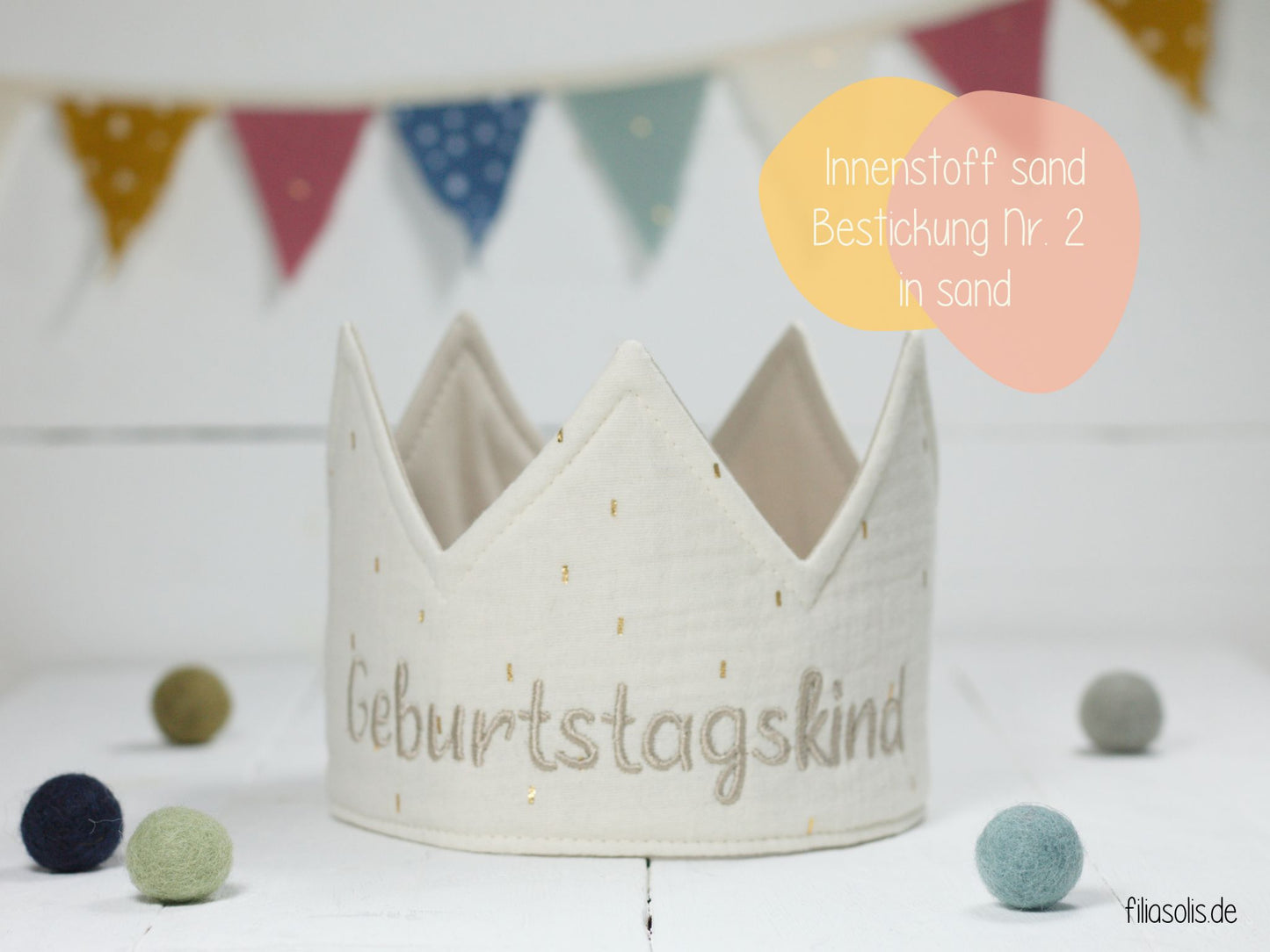 Geburtstagskrone CREME mit Gold