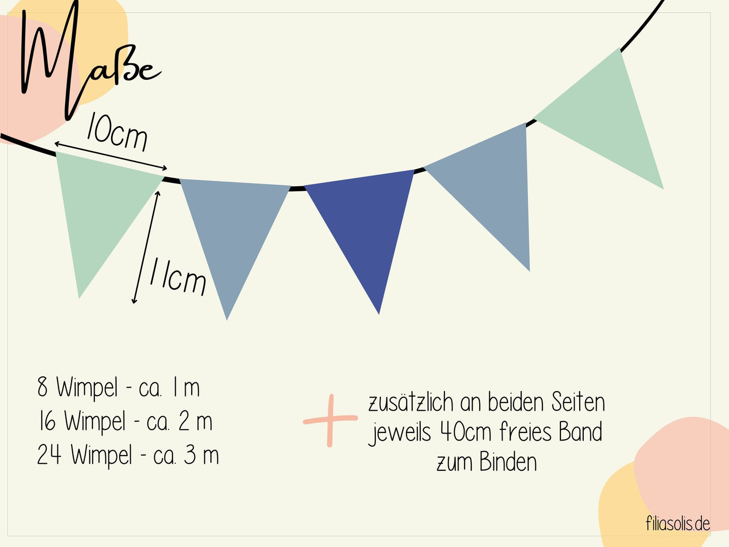 Wimpelkette Farbverlauf creme/mint/blau