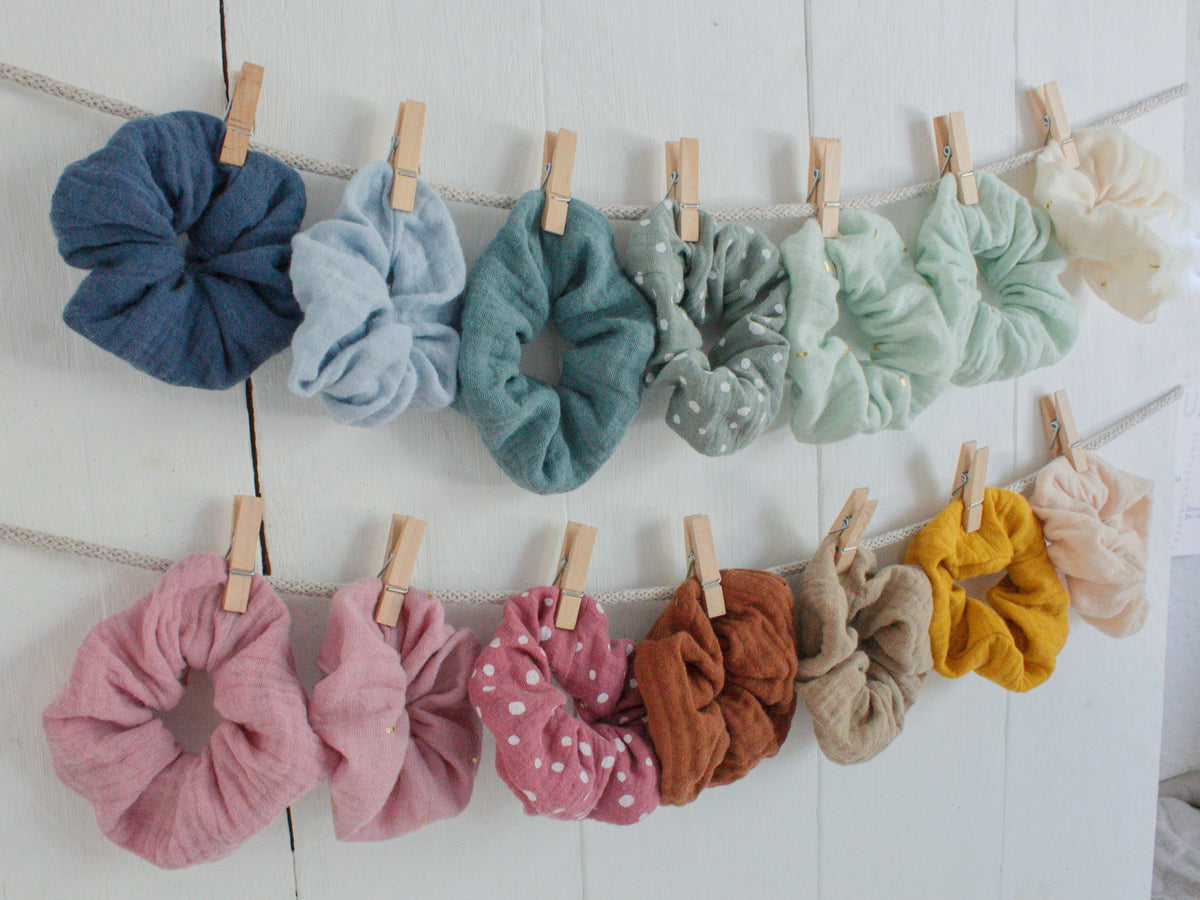 5er Set Bio-Musselin Scrunchies