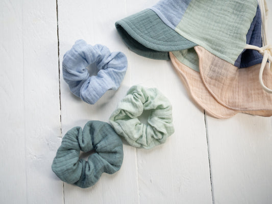 Scrunchie-Set passend zum Sonnenhut #5 mint/blau/creme