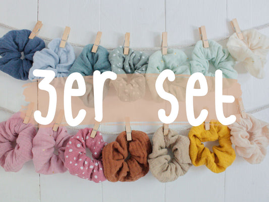 3er Set Bio-Musselin Scrunchies