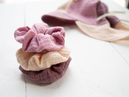 Scrunchie-Set passend zum Sonnenhut #2 creme/rosa/mauve