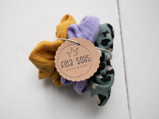 Scrunchie-Set passend zum Sonnenhut #3 senf/flieder/leo