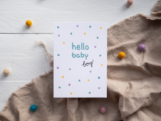 Postkarte zur Geburt "hello baby boy" Glückwunschkarte