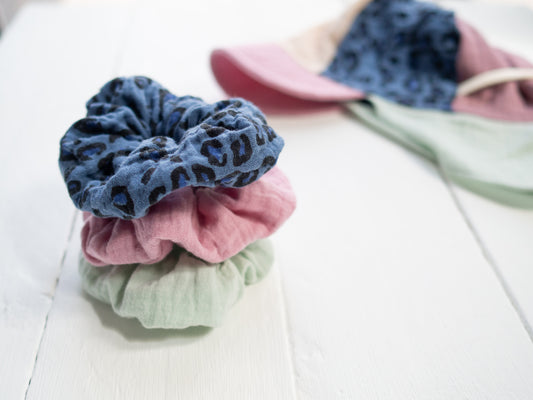 Scrunchie-Set passend zum Sonnenhut #7 rosa/mint/leo