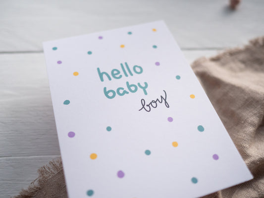 Postkarte zur Geburt "hello baby boy" Glückwunschkarte