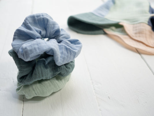 Scrunchie-Set passend zum Sonnenhut #5 mint/blau/creme