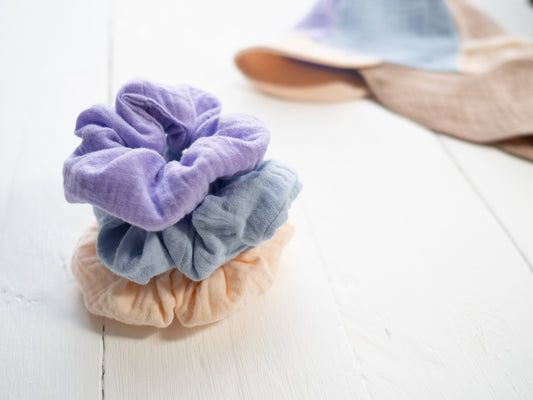 Scrunchie-Set passend zum Sonnenhut #1 creme/flieder/hellblau