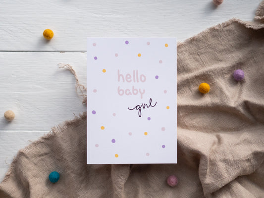 Postkarte zur Geburt "hello baby girl" Glückwunschkarte